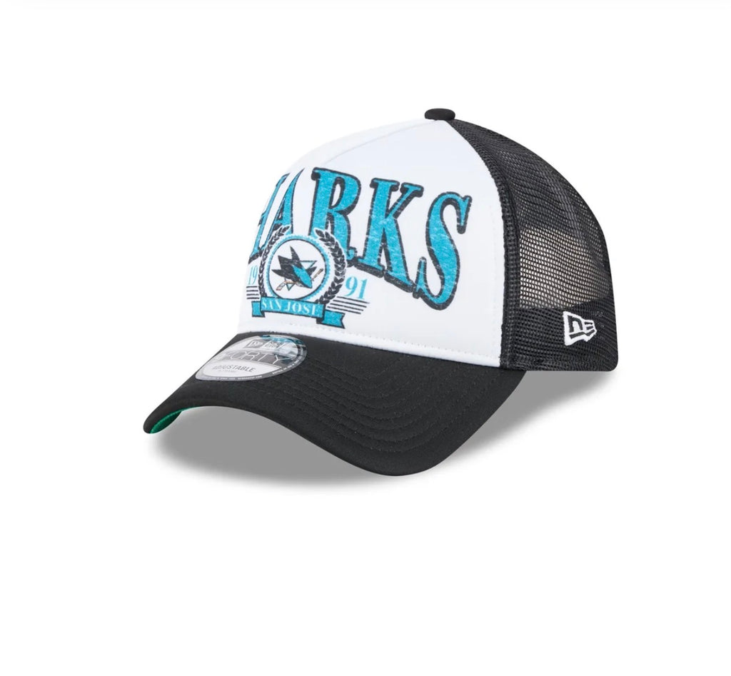 New Era San Jose Sharks 9FORTY Trucker Snapback Hat – White/Black/Teal