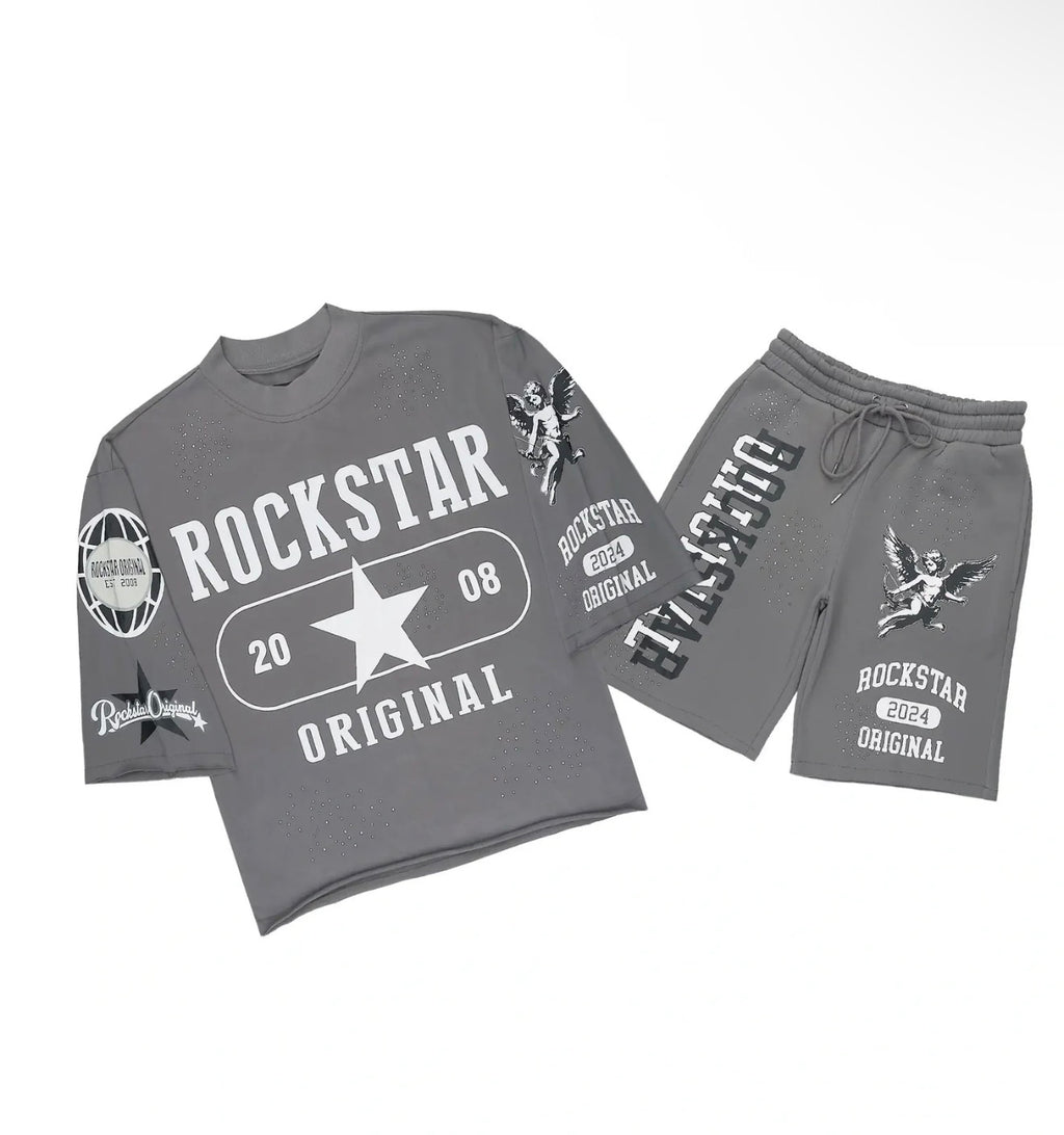 Gutta Grey Rhinestone T-Shirt/Short Set