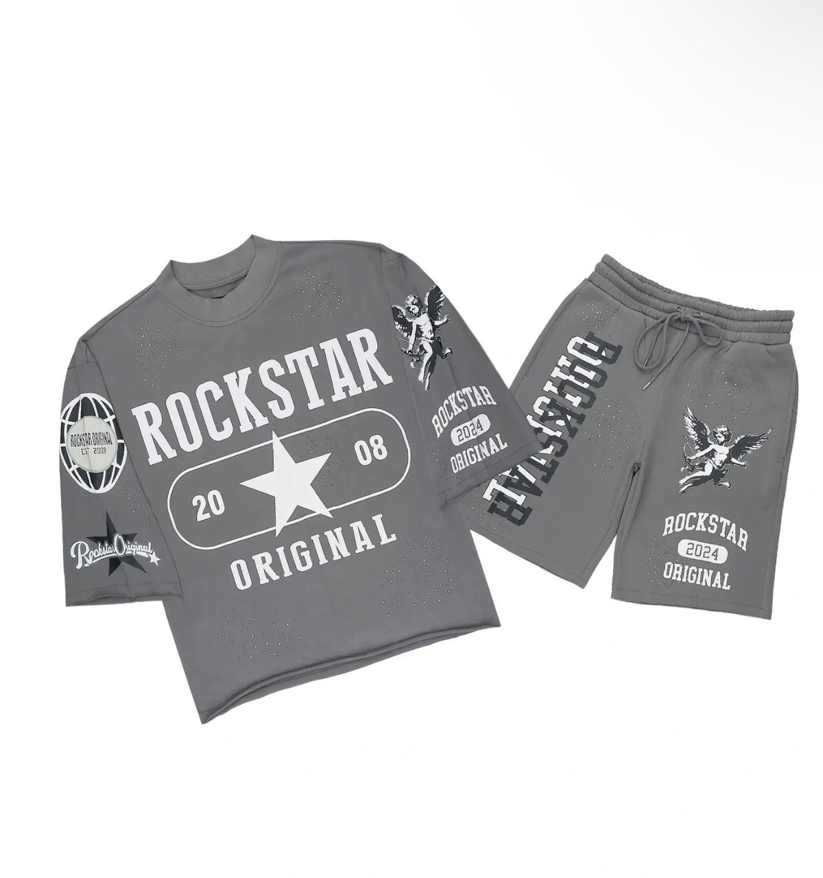 Gutta Grey Rhinestone T-Shirt/Short Set