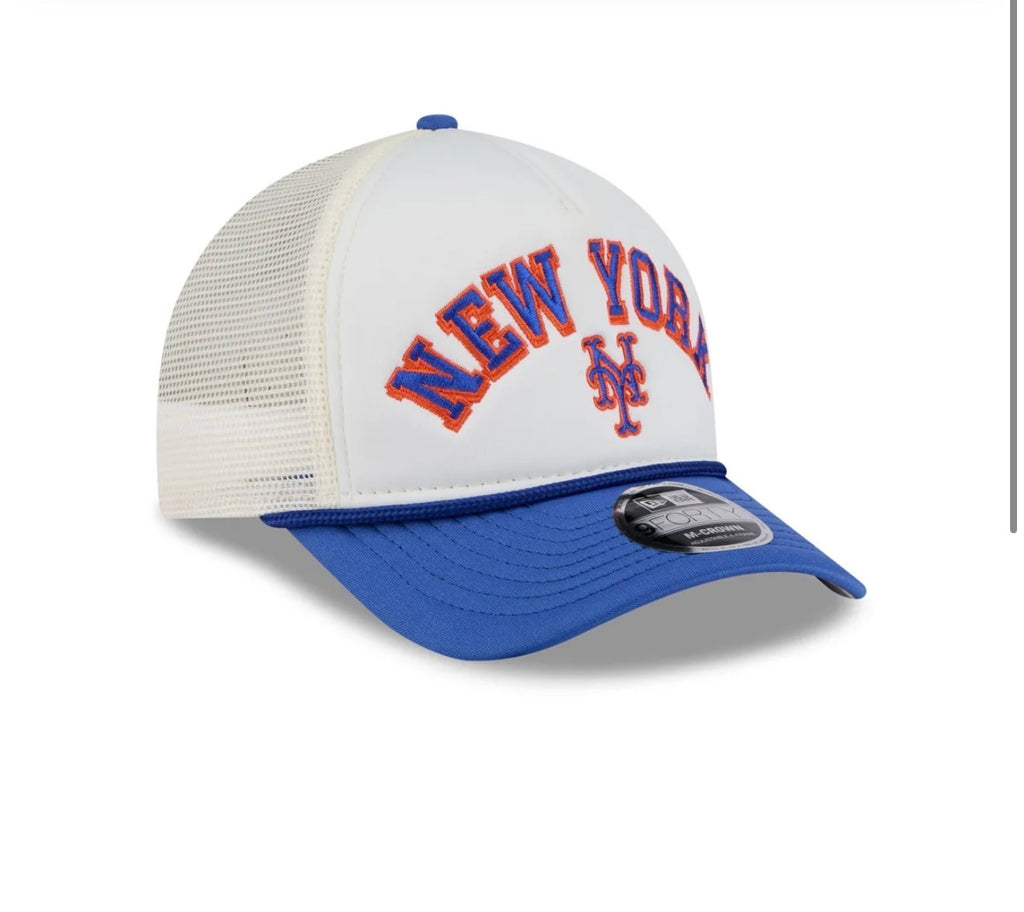 New Era New York Mets 9FORTY M-Crown A-Frame Trucker Hat – White/Royal