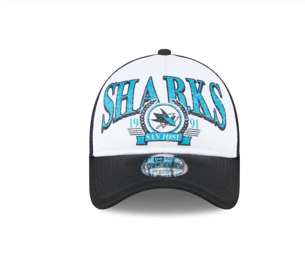 New Era San Jose Sharks 9FORTY Trucker Snapback Hat – White/Black/Teal