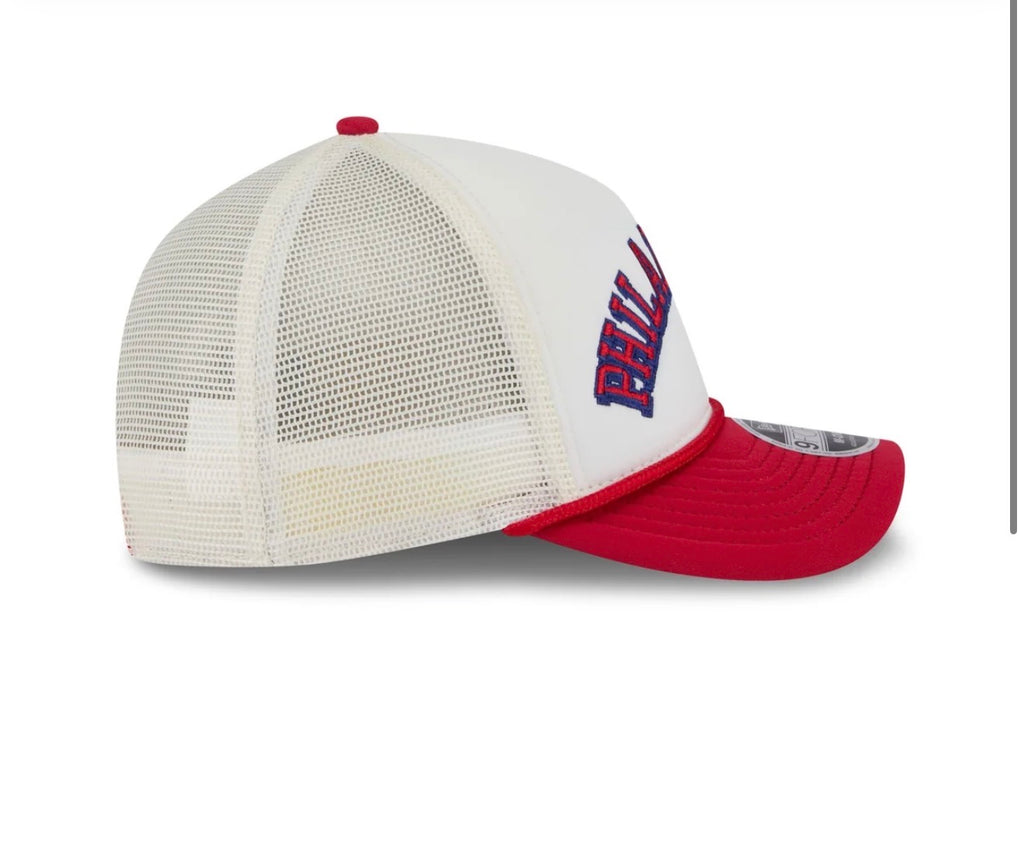 New Era Philadelphia Phillies 9FORTY M-Crown A-Frame Trucker Hat – White/Red