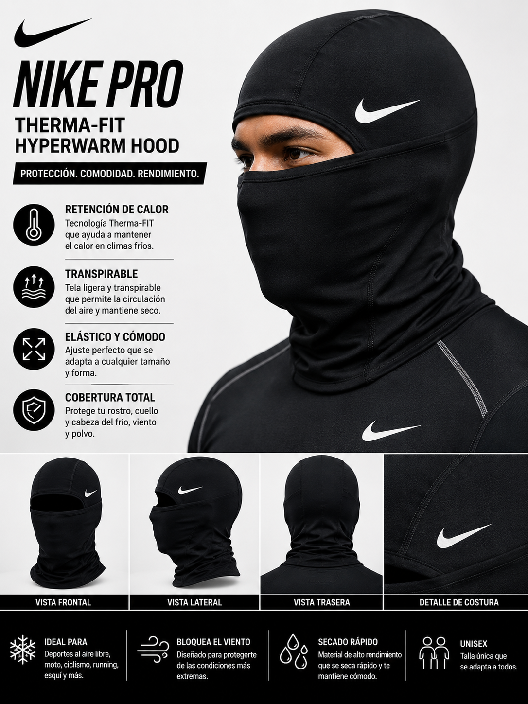 Ski Mask Deportiva Negra | Balaclava para Clima Frío