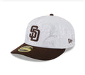 San Diego Padres white and brown floral fitted cap front view