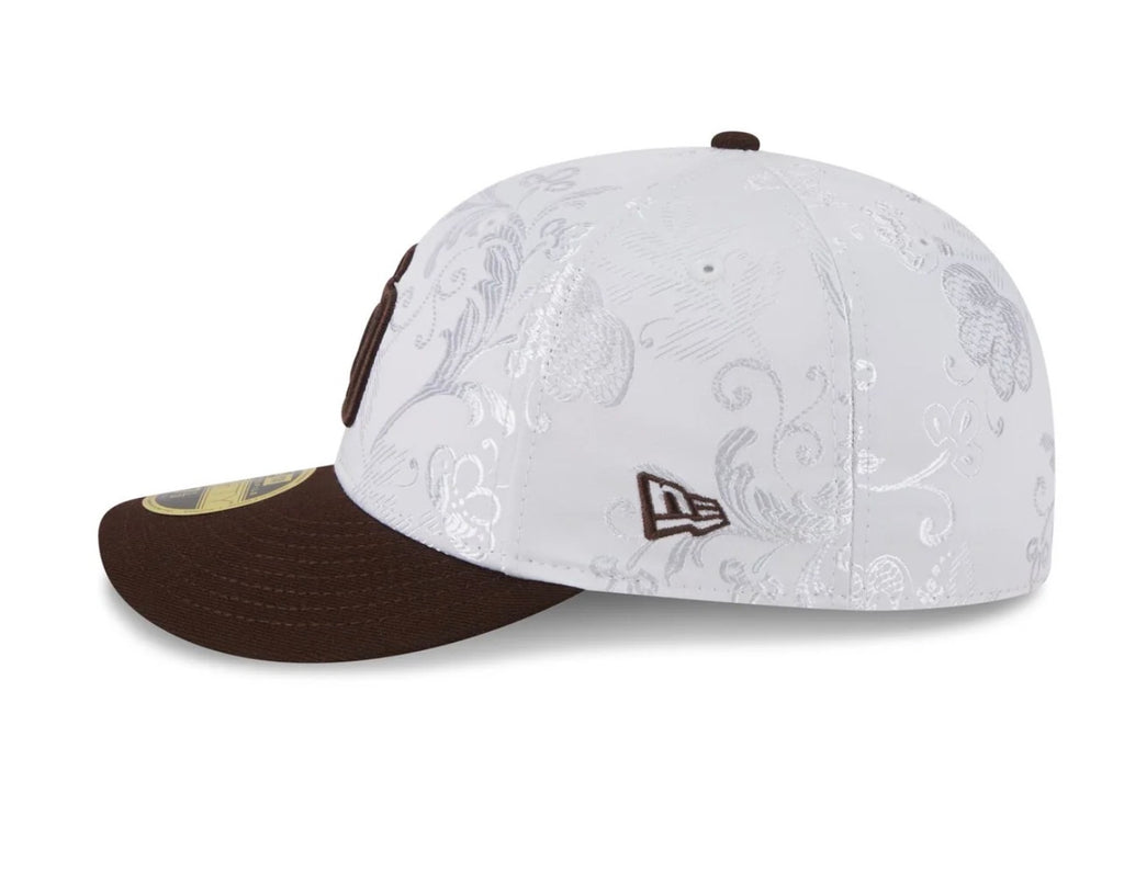 San Diego Padres white and brown floral fitted cap side view